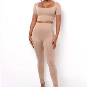 MyOutfitOnline Light Mocha Legging Set With Matching crop top